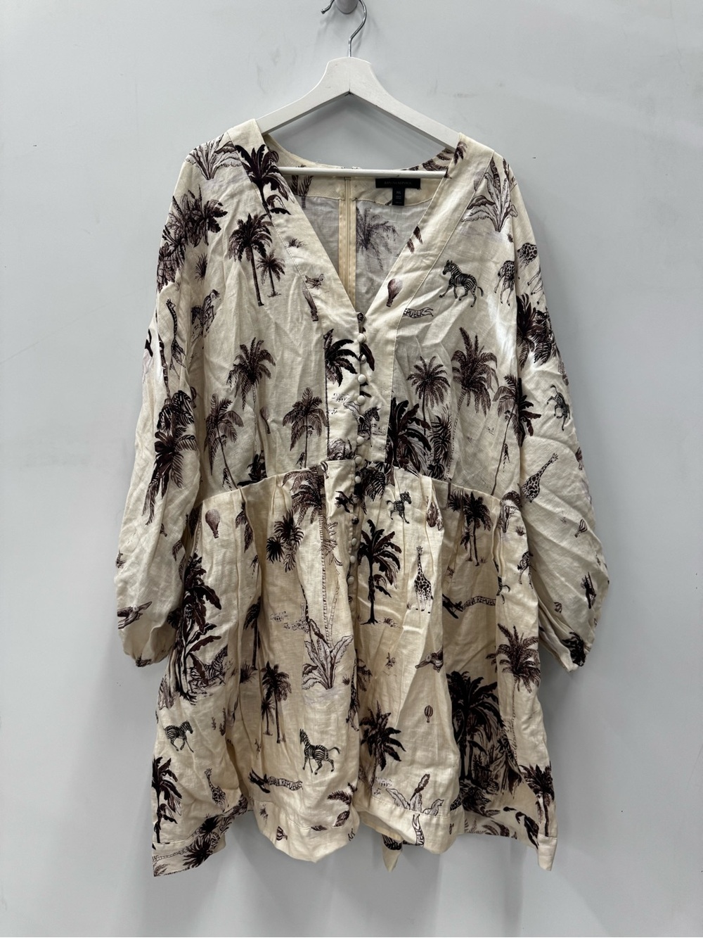 Banana Republic Linen Safari Print Mini Dress Size XXL Long Sleeve - Picture 2 of 11